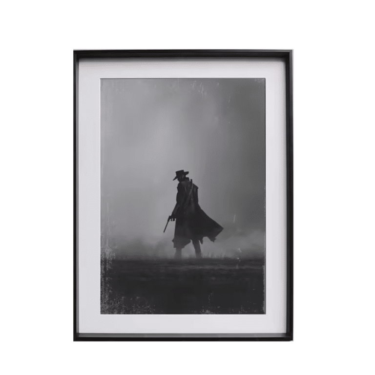 Tableau vintage chasseur de primes noir et blanc (1)