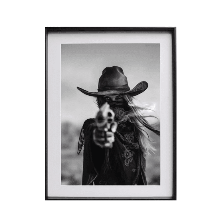 Tableau vintage chasseur de primes noir et blanc (2)