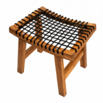 Tabouret bas en bois massif et corde tressée noire style western (2)