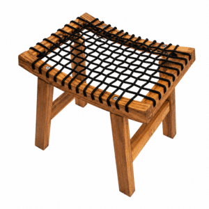 Tabouret bas en bois massif et corde tressée noire style western