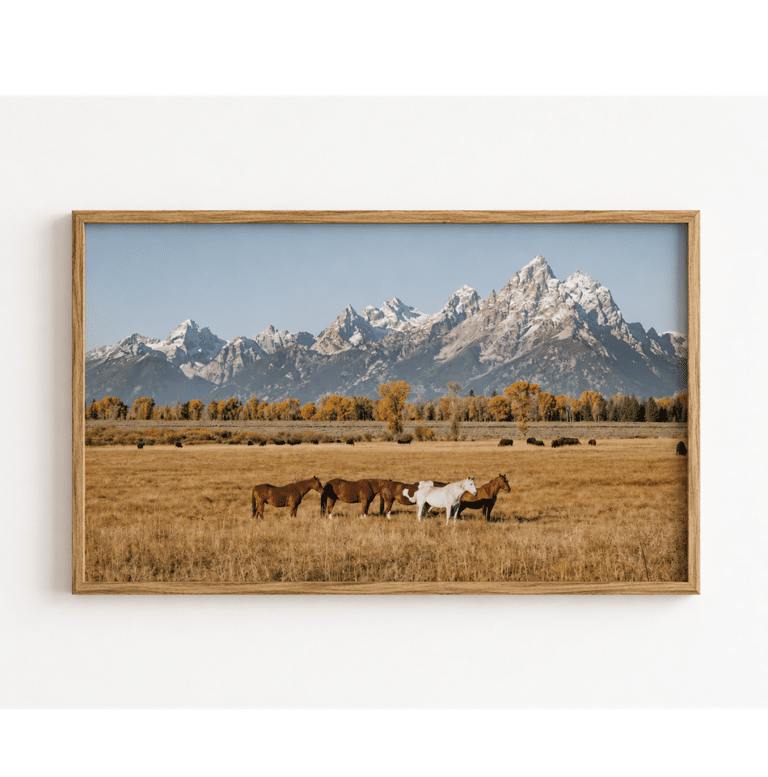 Toile déco vie au grand air montagne enneigée et équidés (1)