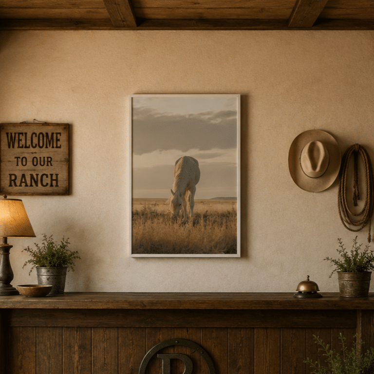 Toile liberté cheval blanc apaisant au coucher du soleil (1)