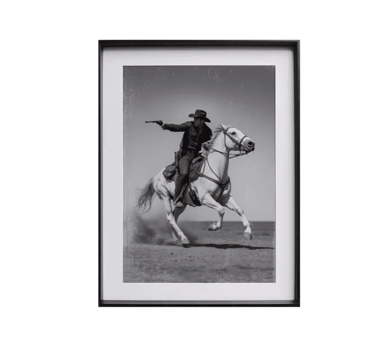 Toile western cinéma noir et blanc revolver bandit (2)