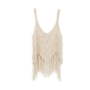Top Crop en crochet bohème à franges blanc cassé