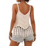 Top Crop en crochet bohème à franges blanc cassé (3)
