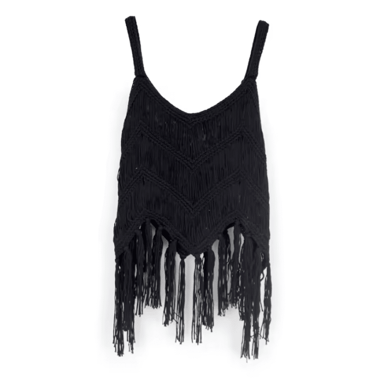 Top macramé noir à franges (1)
