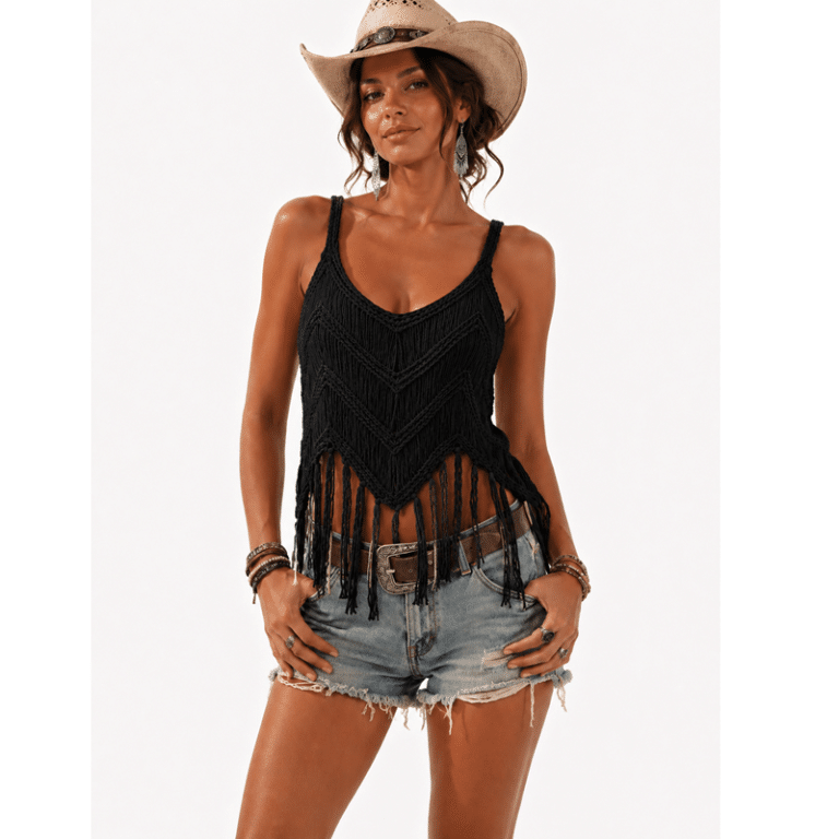 Top macramé noir à franges (3)