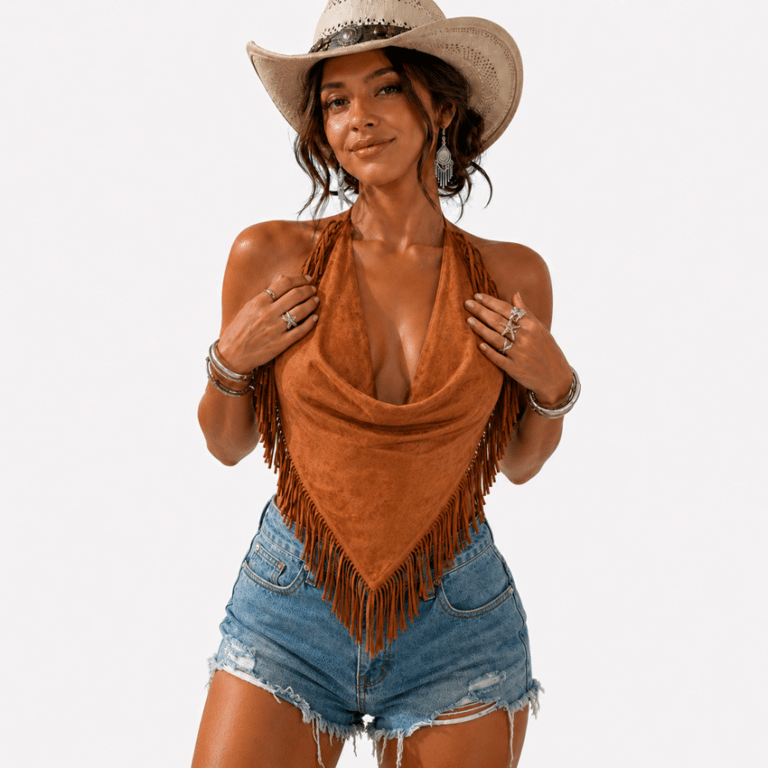 Top western femme suédine frangée Désert (4)