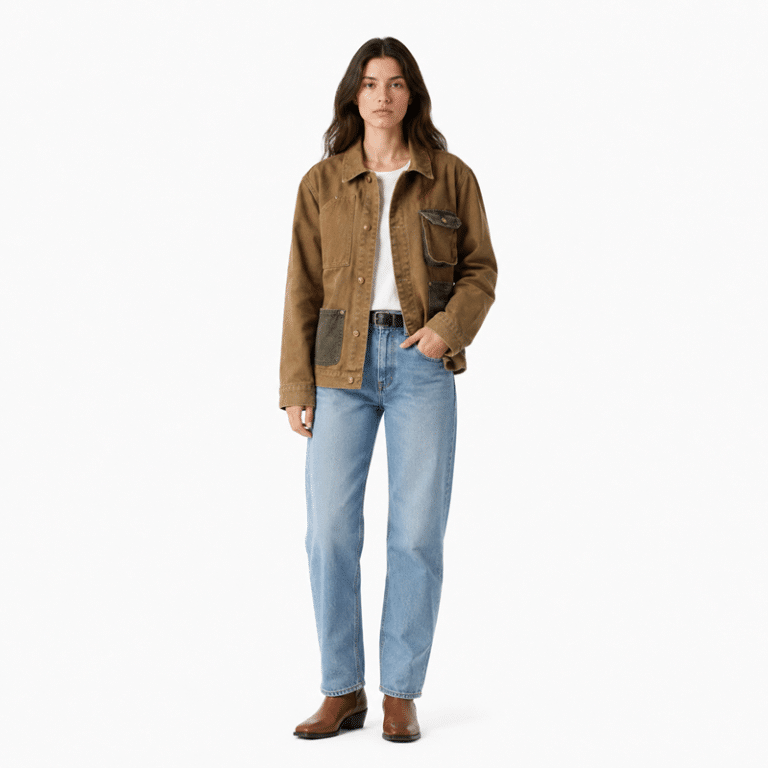 Veste western femme vintage en toile brune (1)