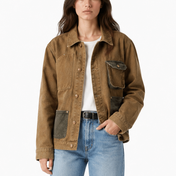 Veste western femme vintage en toile brune (9)