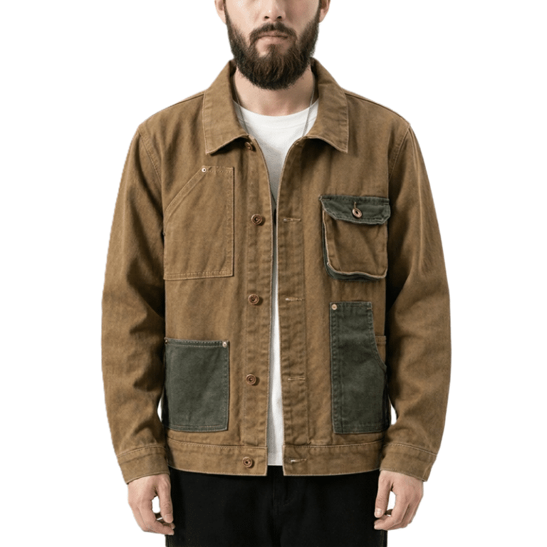 Veste western homme vintage en toile brune (10)
