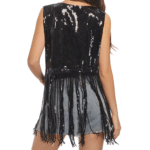 Veste western noire à franges pailletées femme (6)