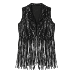 Veste western noire à franges pailletées femme (7)