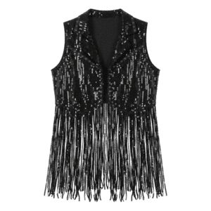 Veste western noire à franges pailletées femme