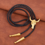 cravate cowboy bolo tressée tête de taureau doré (2)