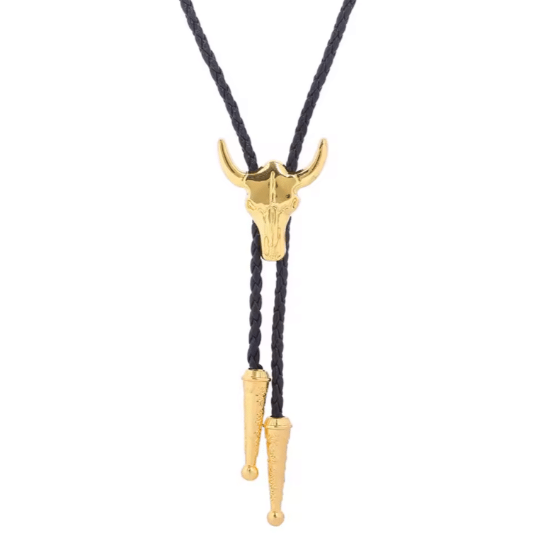 cravate cowboy bolo tressée tête de taureau doré (3)