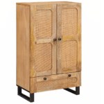 Armoire western à cannage avec façade bois massif et pieds métal (1)