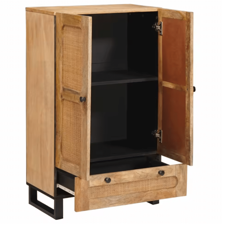 Armoire western à cannage avec façade bois massif et pieds métal (2)