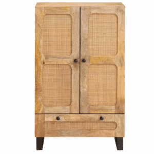 Armoire western à cannage avec façade bois massif et pieds métal