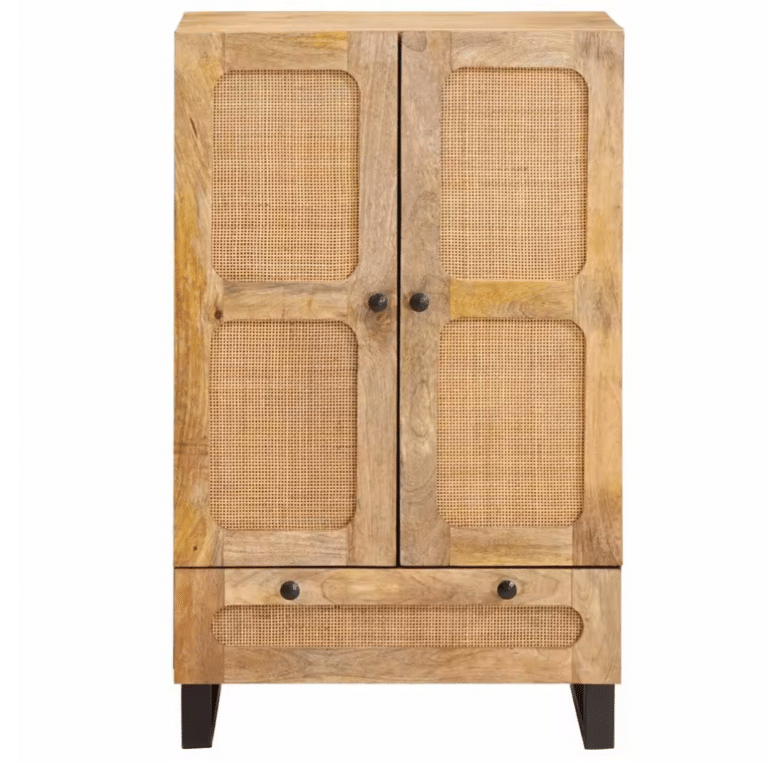 Armoire western à cannage avec façade bois massif et pieds métal (3)