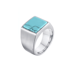 Bague chevalière cowboy en acier inoxydable turquoise