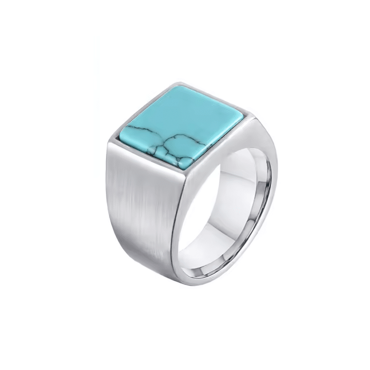 Bague chevalière cowboy en acier inoxydable turquoise (1)