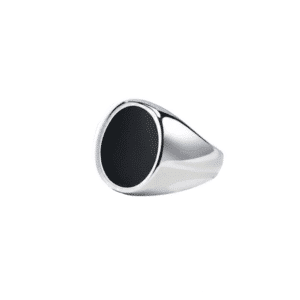 Bague chevalière en acier inoxydable à émail noir