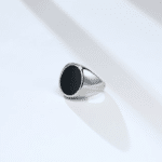 Bague chevalière en acier inoxydable à émail noir (3)