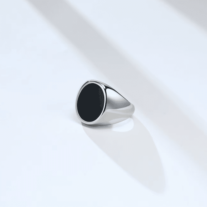 Bague chevalière en acier inoxydable à émail noir (3)