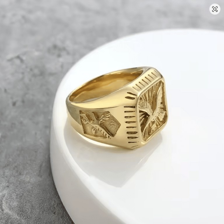 Bague chevalière homme plaqué or aigle style western vintage (1)
