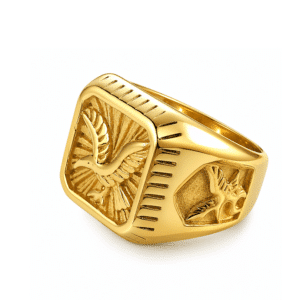 Bague chevalière homme plaqué or aigle style western vintage