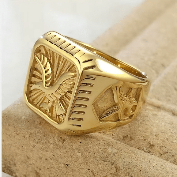 Bague chevalière homme plaqué or aigle style western vintage (4)