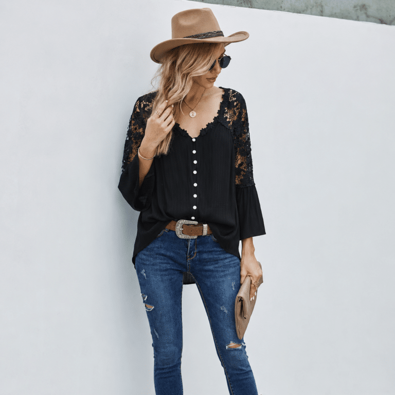 Blouse femme blanche à dentelle florale style western bohème (3)