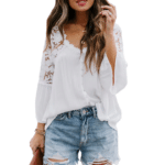 Blouse femme blanche à dentelle florale style western bohème (4)