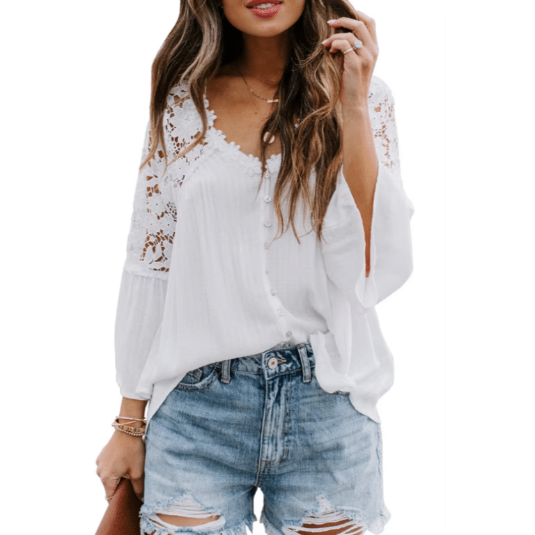 Blouse femme blanche à dentelle florale style western bohème (4)