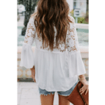 Blouse femme blanche à dentelle florale style western bohème (5)