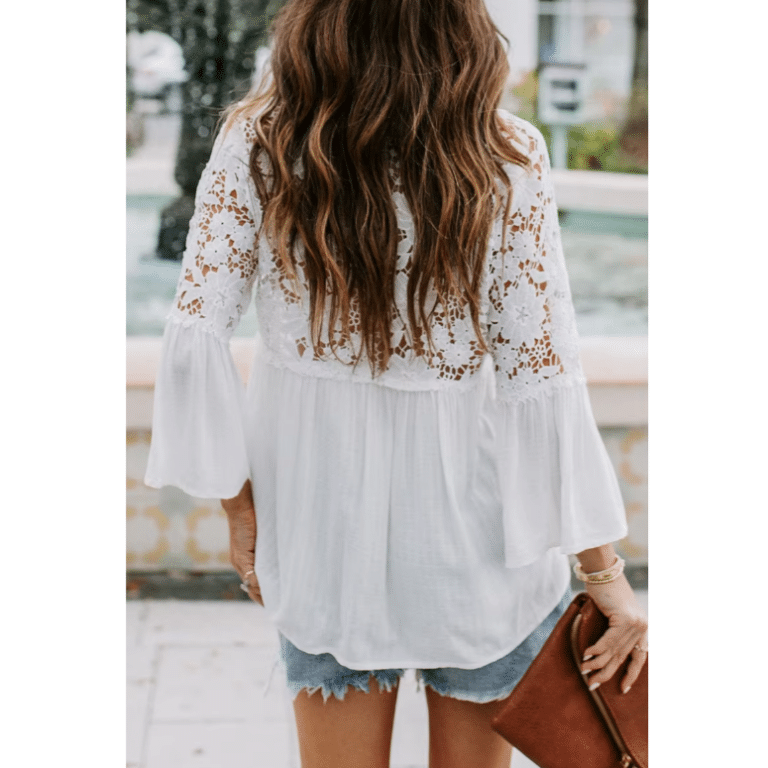 Blouse femme blanche à dentelle florale style western bohème (5)