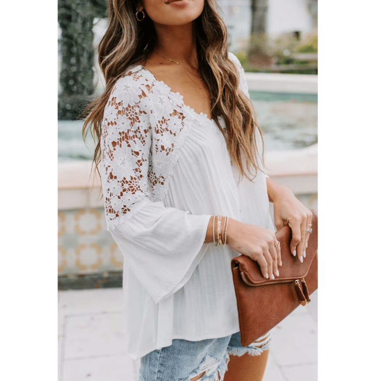 Blouse femme blanche à dentelle florale style western bohème (6)