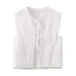 Blouse femme blanche sans manches à dentelle style western bohème (1)