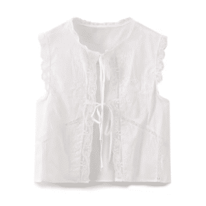 Blouse femme blanche sans manches à dentelle style western bohème