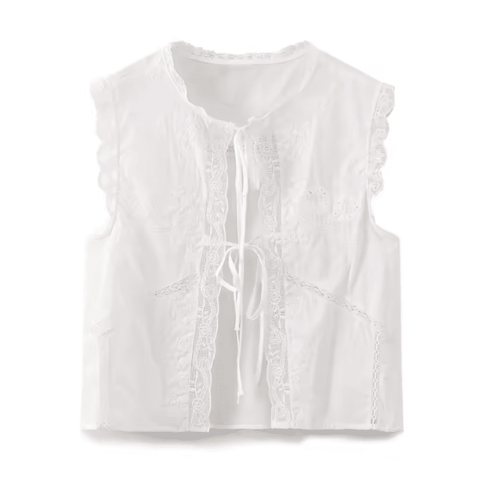 Blouse femme blanche sans manches à dentelle style western bohème (1)