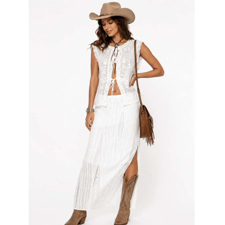 Blouse femme blanche sans manches à dentelle style western bohème (6)