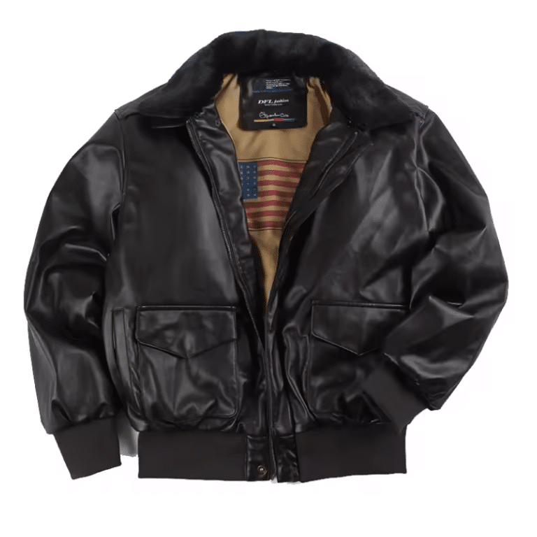 Blouson aviateur vintage américain en simili cuir à col effet fourrure (4)