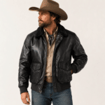 Blouson aviateur vintage américain en simili cuir à col effet fourrure (5)