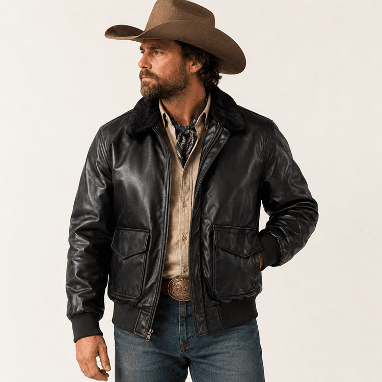 Blouson aviateur vintage américain en simili cuir à col effet fourrure (5)