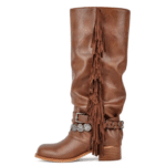 Botte western femme à franges cuir vegan camel style cowgirl vintage (1)