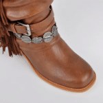 Botte western femme à franges cuir vegan camel style cowgirl vintage (3)