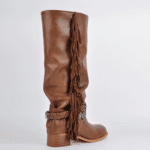 Botte western femme à franges cuir vegan camel style cowgirl vintage (5)