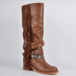 Botte western femme à franges cuir vegan camel style cowgirl vintage (6)