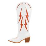 Botte western femme cuir vegan blanc cassé à éclairs rétro rouges